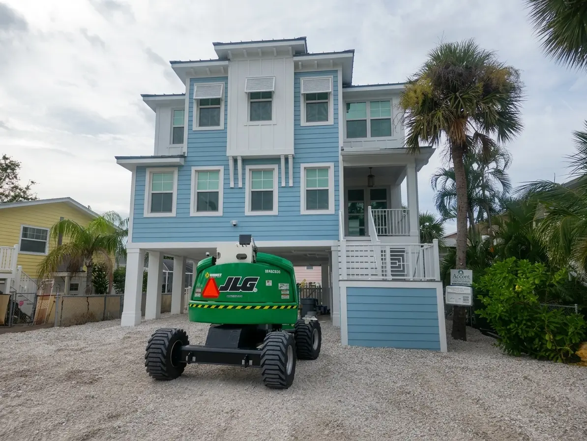 Coastal construction site boom lift by Accent Construction